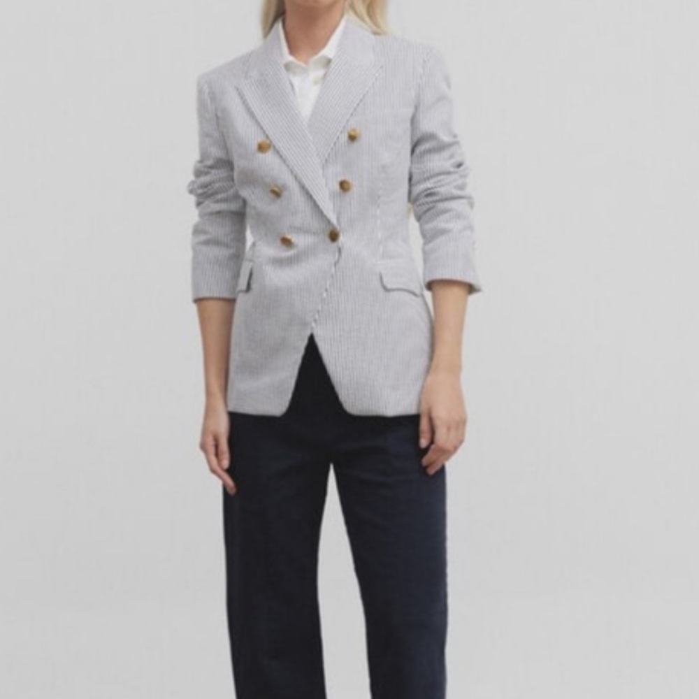 Joie Double Breasted Striped Seersucker Blazer Jacket  Small